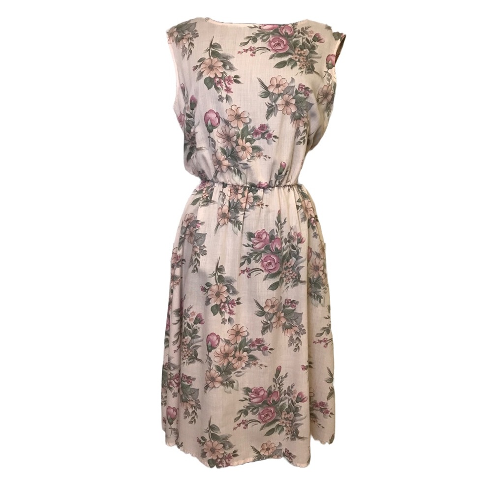 Pink Sleeveless Midi Sundress with Crew Neck